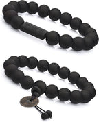 FIBO STEEL 2Pcs 11mm Wood Beaded Bracelet for Men Buddhist Beads Elastic