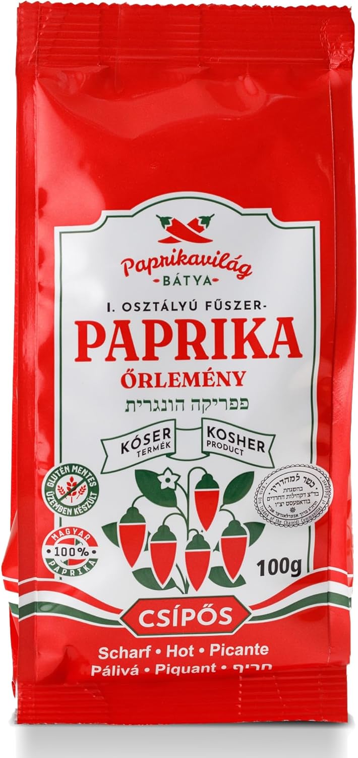 Hungarian Paprika, Hot (100g/3.5oz) Certified Kosher, Imported from Hungary, Made in Kalocsa