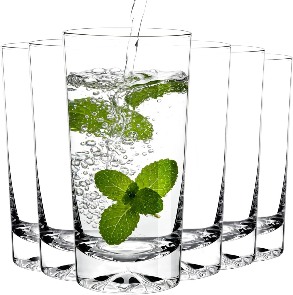 Drinking Highball Glasses Set of 6, 16oz Crystal Water Glasses