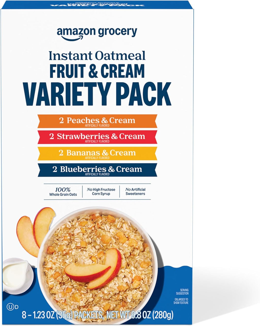 Amazon Grocery, Instant Oatmeal, Fruit & Cream Variety Pack, 9.8 Oz