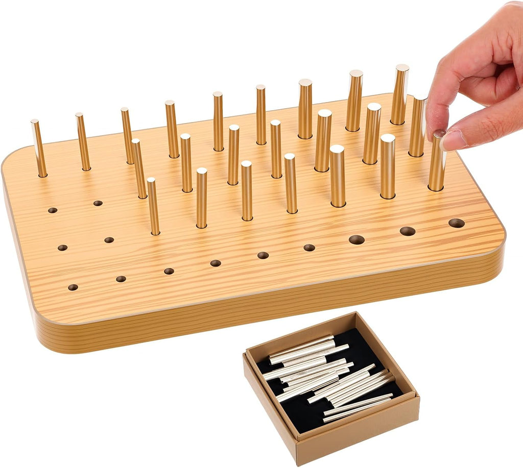 36-Hole Wooden Pegboard for Occupational Therapy, Hand Therapy Peg Board with 3 Sizes of Round Iron Pegs to Improve Finger Dexterity, Fine Motor Coordination & Sensory Rehabilitation