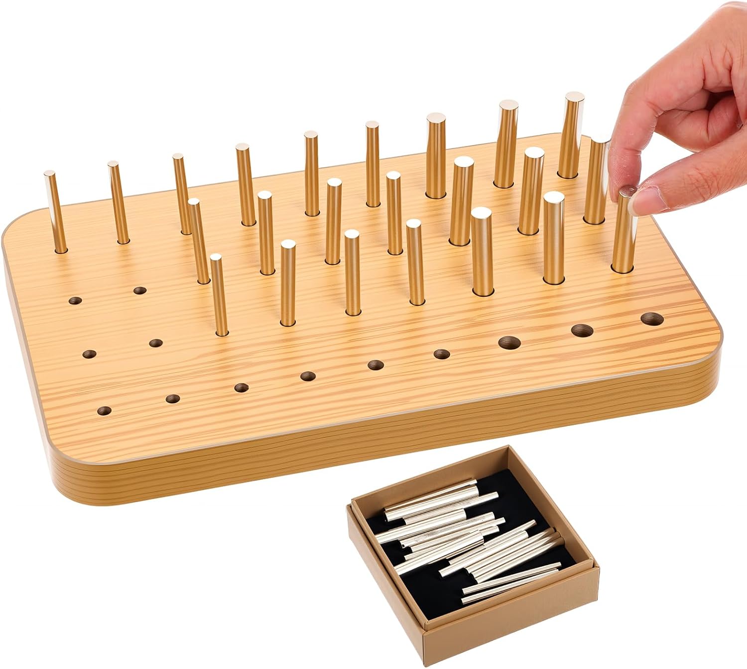 36-Hole Wooden Pegboard for Occupational Therapy, Hand Therapy Peg Board with 3 Sizes of Round Iron Pegs to Improve Finger Dexterity, Fine Motor Coordination & Sensory Rehabilitation