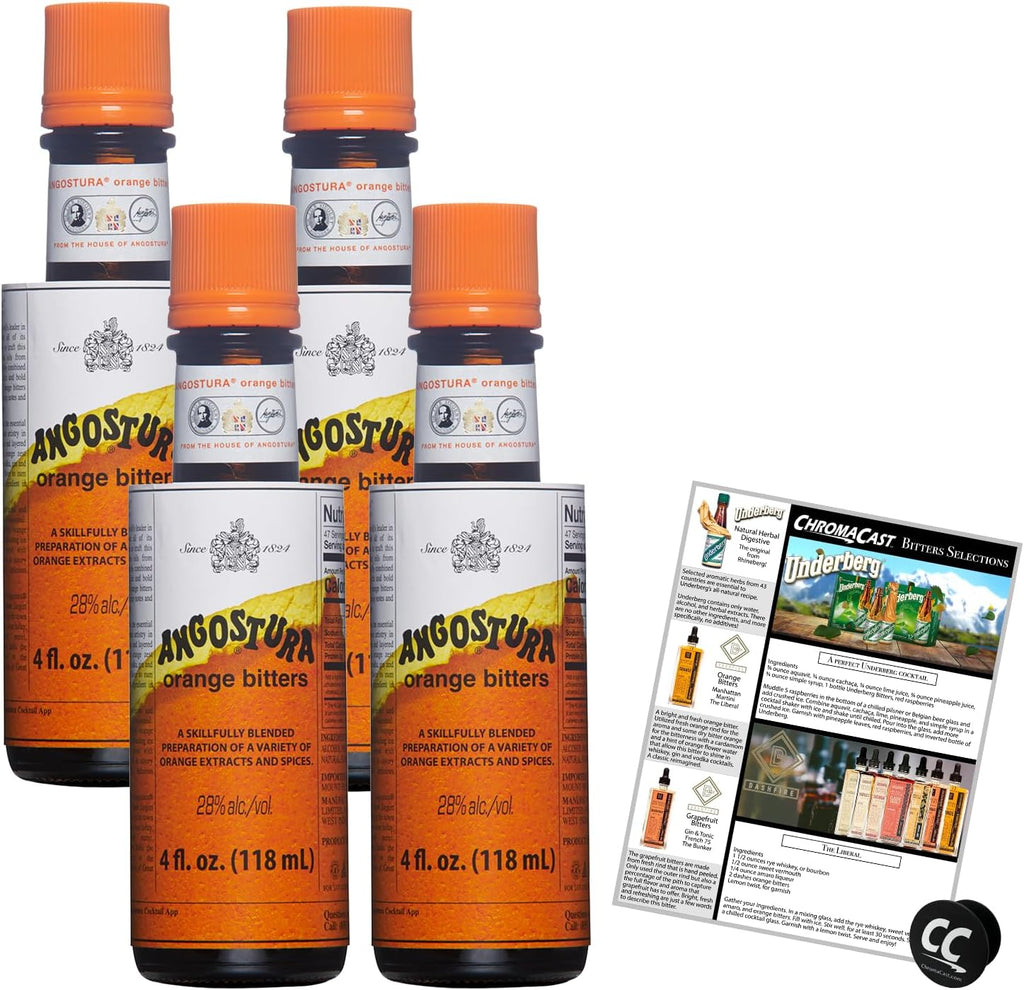 Angostura Orange Bitters 4oz Bottle with Phone Grip and Bitters Selections Recipe, 4-PACK