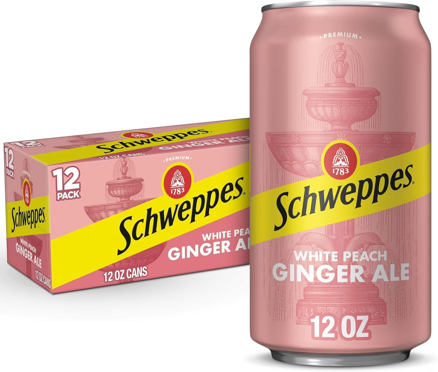 Schweppes White Peach Ginger Ale - Refreshing, Crisp, Delicious - 12, 12oz Cans