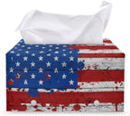 American Flag Print Tissue Box Cover 4th of July Celebration Home Decor Leather Tissue Cover Napkin Holder Organizer Rectangular Design Fit Size 9.7"x5.2"x5.12"