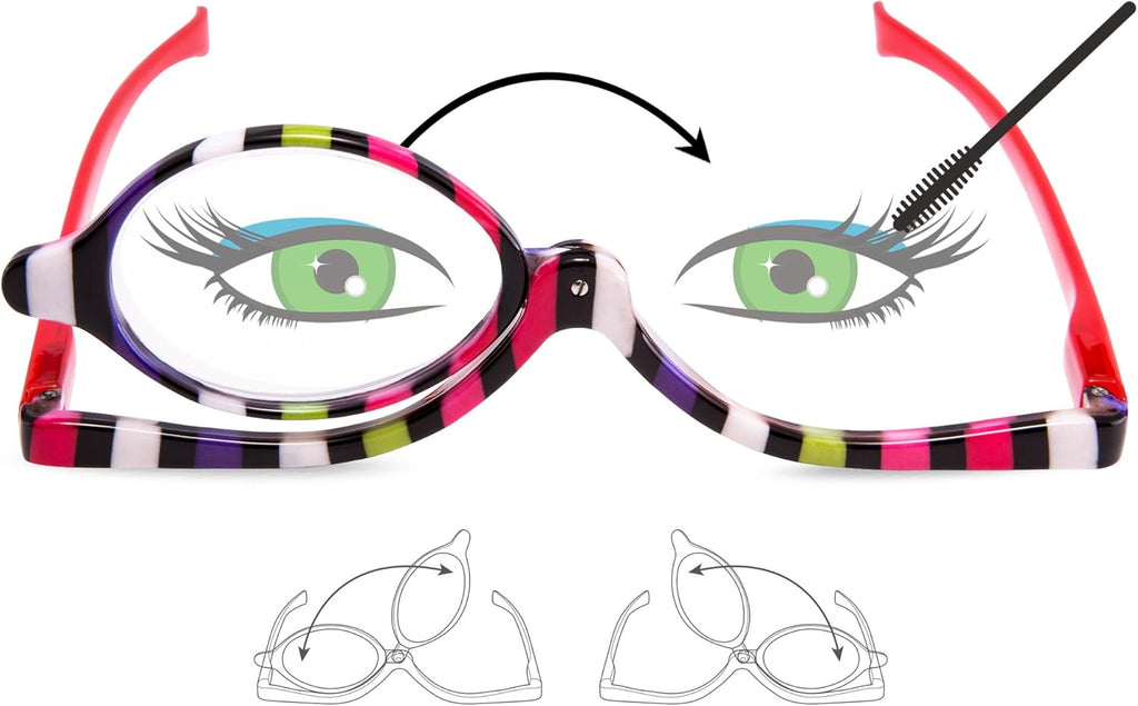 EYEGUARD Readers 2 Pack Magnifying Makeup Glasses Eye Make Up Spectacles Flip Down Lens Folding Cosmetic Womens Reading Glasses +2.50