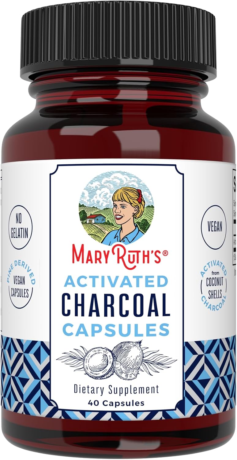 MARYRUTH'S Organics Activated Charcoal Capsules | Substance Adsorption | Derived from Coconut Shells | Vegan Capsules from Pine Trees | Non-GMO | Gluten Free | 40 Count