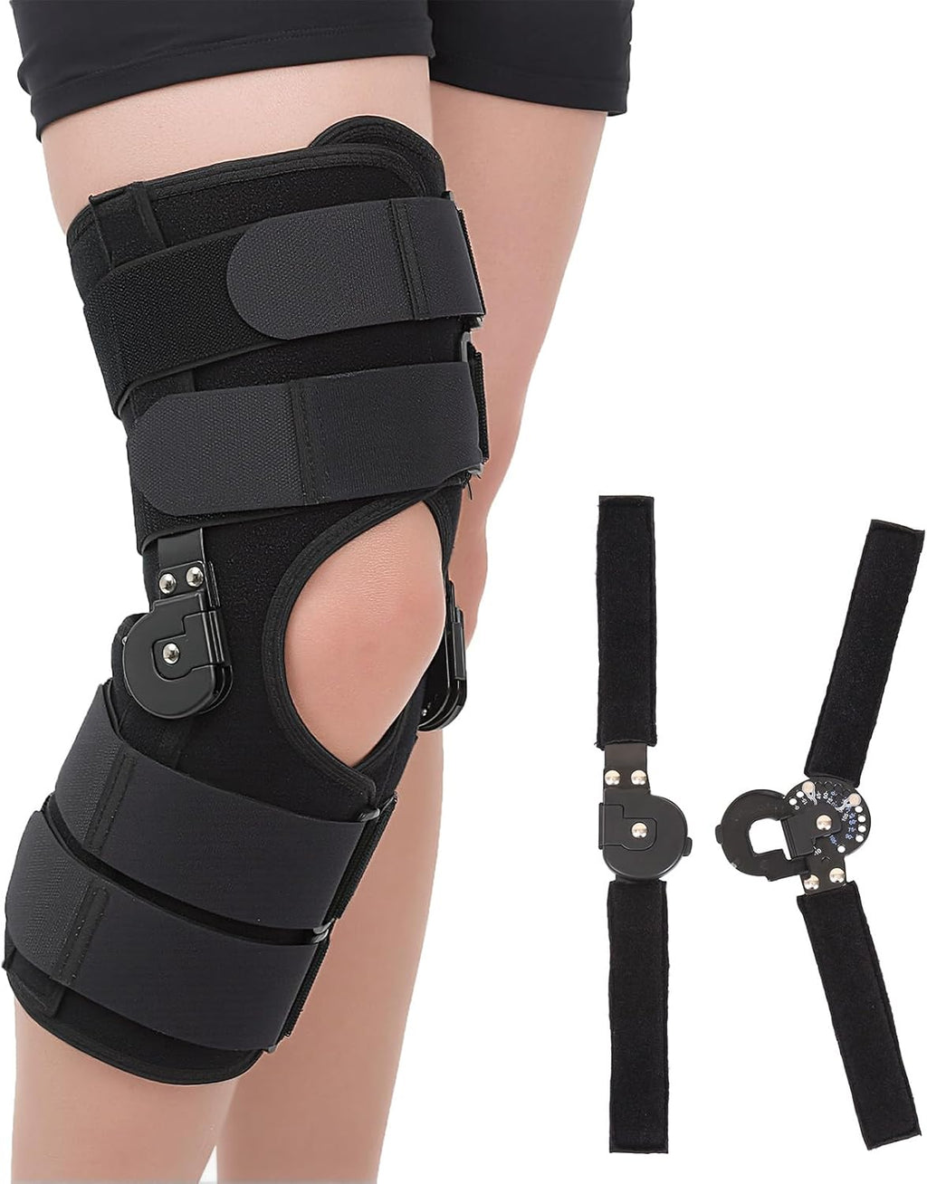 Hinged ROM Knee Brace with Side Stabilizers, Post Op Knee Immobilizer for Arthritis, ACL, MCL, PCL, Meniscus Tear, Medical Orthopedic Support After Surgery (Upgraded Version, Large)