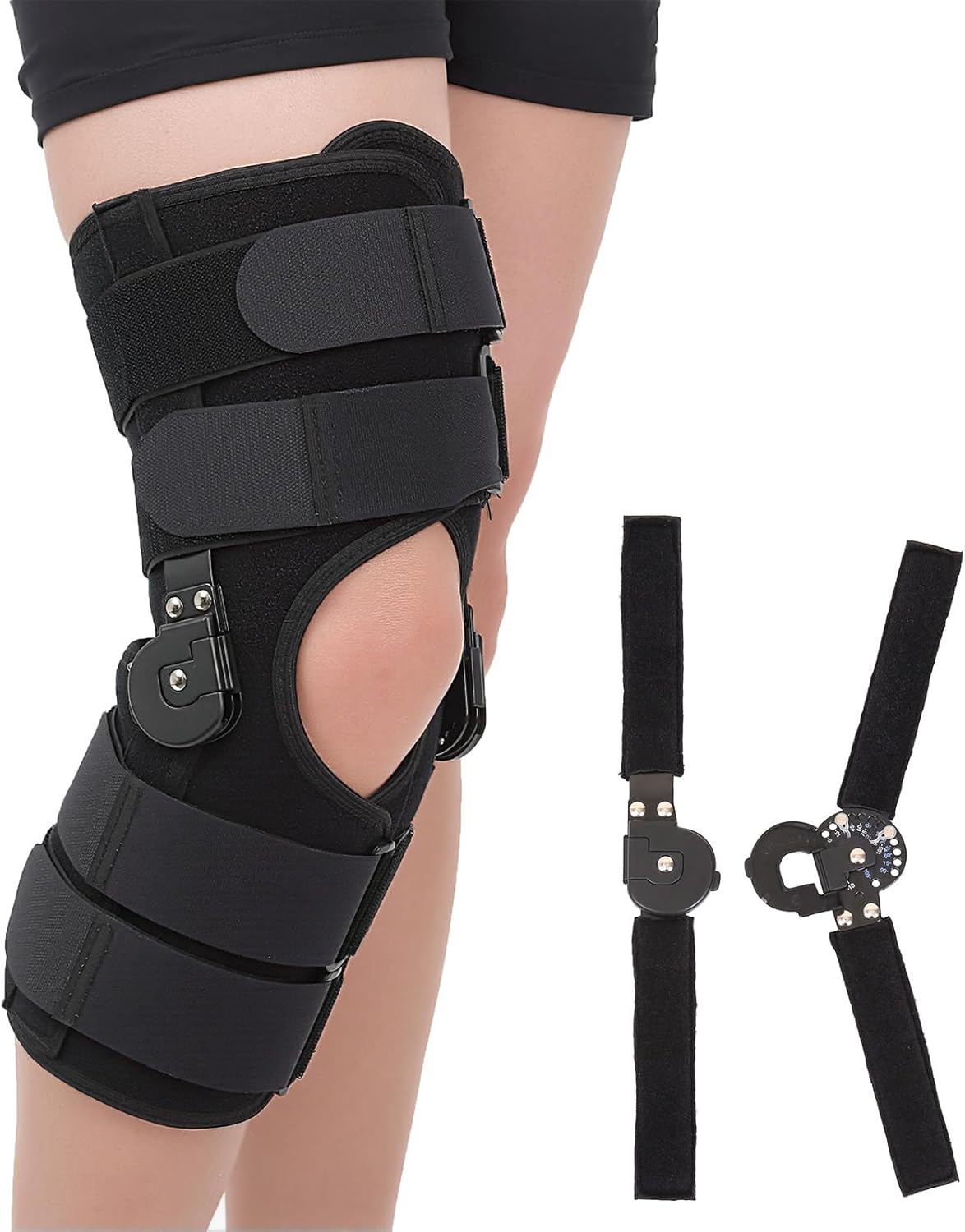 Hinged ROM Knee Brace with Side Stabilizers, Post Op Knee Immobilizer for Arthritis, ACL, MCL, PCL, Meniscus Tear, Medical Orthopedic Support After Surgery (Upgraded Version, Large)