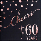 Rose Gold Cheers to 60th Cocktail Napkins Folded 5 x 5 Inches Disposable Party Napkins 3-Ply Paper Beverage Napkins for 60th Birthday Decorations, Wedding Anniversary, Retirement, Black (60 Years)