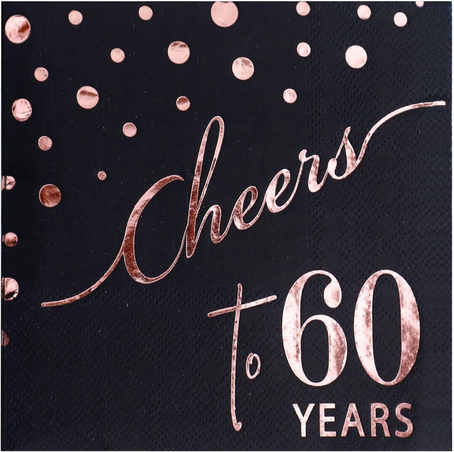 Rose Gold Cheers to 60th Cocktail Napkins Folded 5 x 5 Inches Disposable Party Napkins 3-Ply Paper Beverage Napkins for 60th Birthday Decorations, Wedding Anniversary, Retirement, Black (60 Years)