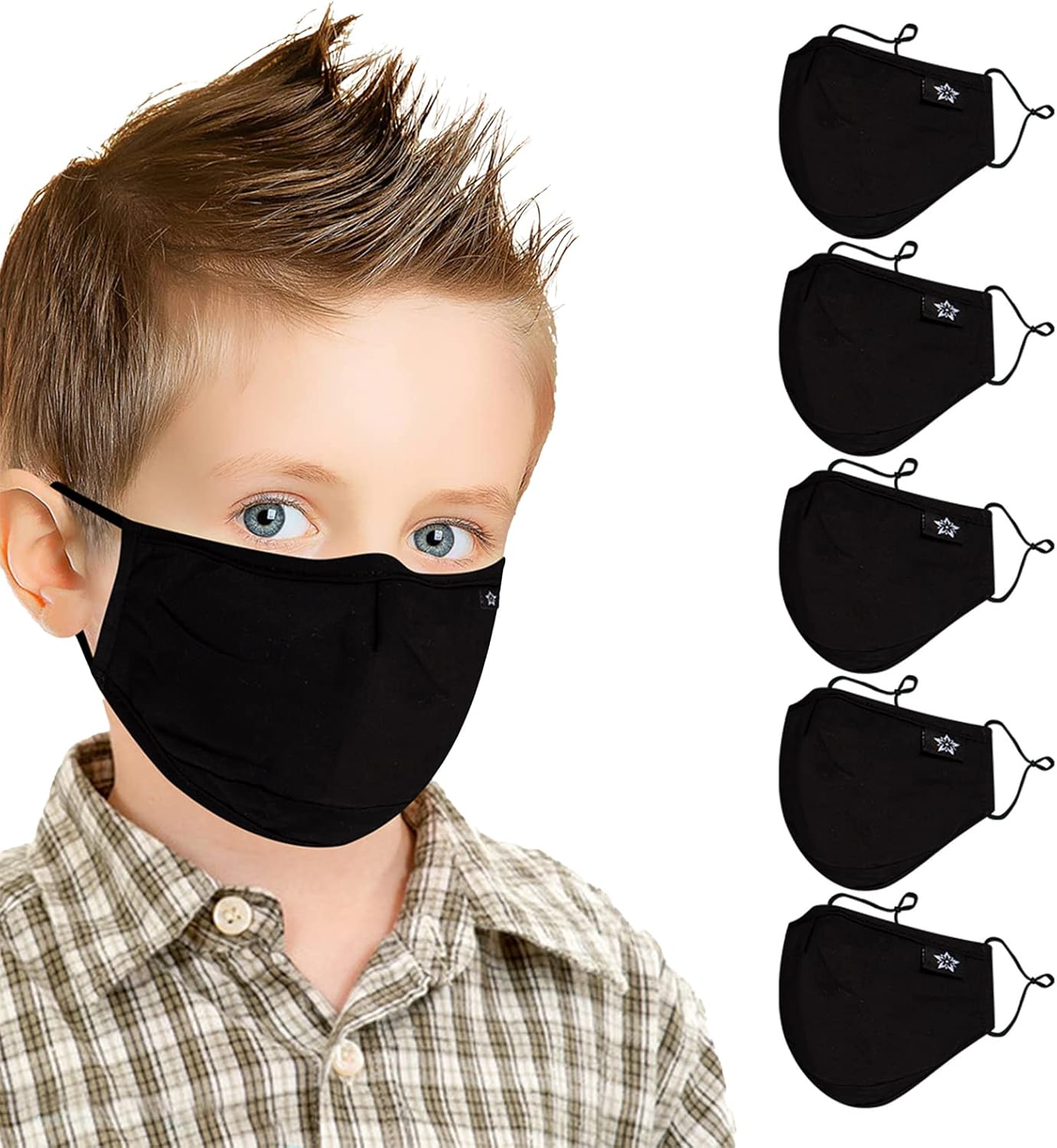 SPRING SEAON 5pcs Kids Cotton Face Covering Set Reusable Washable Cute Pattern 3 Layers Adjustable Dust Cover for Boys Girls
