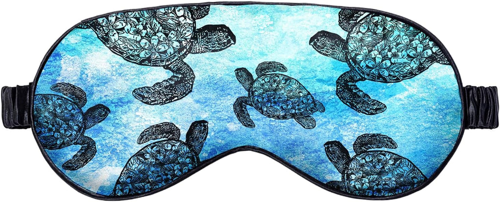 WIRESTER Soft Satin Silk Eye Mask Sleeping Mask Comfortable Sleep Mask with Adjustable Strap for Men Women Kids - Ocean Sea Turtle
