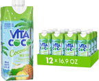 Vita Coco Coconut Water Naturally Hydrating Electrolyte Drink Smart Alternative to Coffee Soda and Sports Drinks Gluten Free, Pineapple, 16.9 Fl Oz (Pack of 12), 202.8 Fl Oz