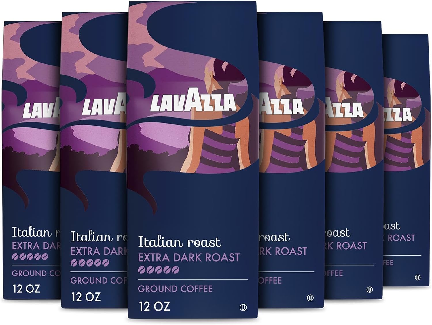 Lavazza Italian Roast Ground Coffee 6 Bags of 12oz, Dark Roast, Strong and Bold Taste, Intensity 5/5, 100% Arabica, Ideal for Drip Brewers, (Pack of 6) - Package May Vary