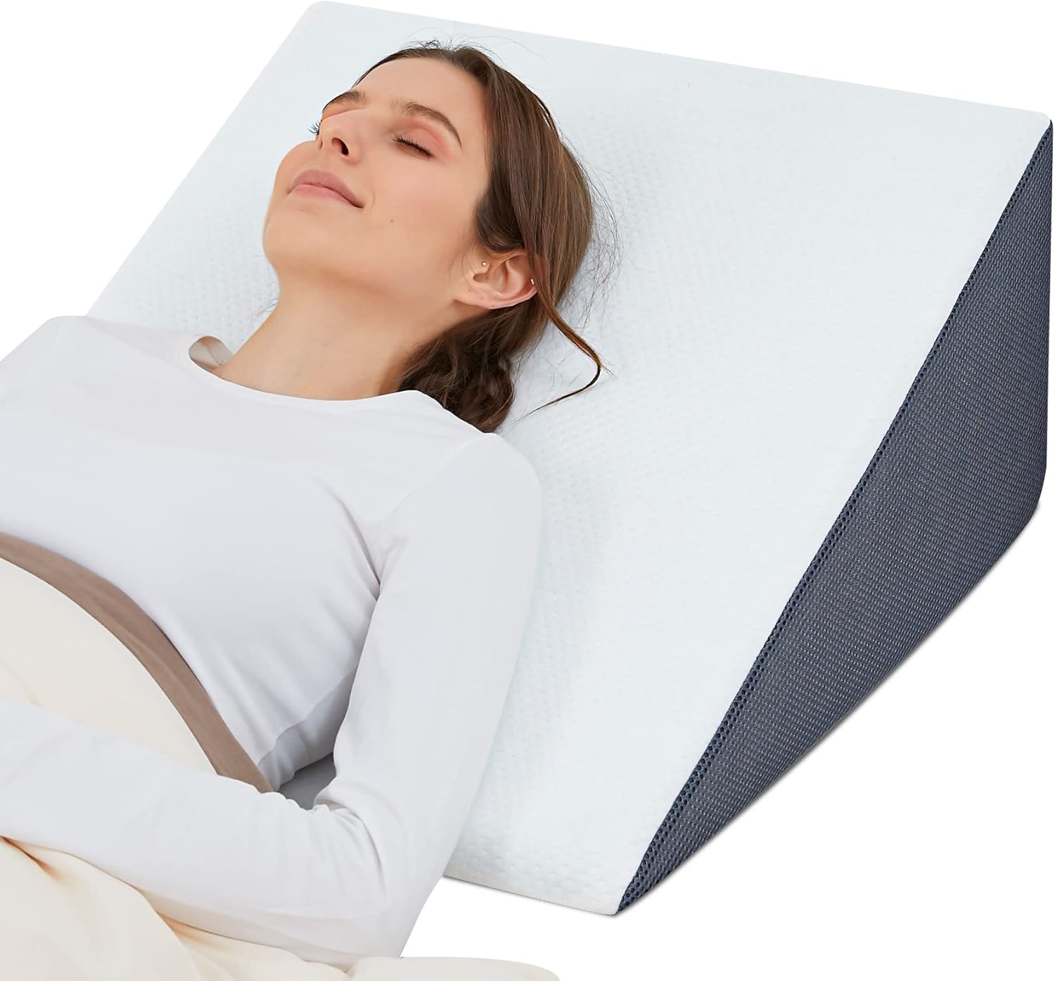 Bed Wedge Pillow for Sleeping, 10" 24" 24" Triangle Pillow Wedge, Cooling Memory Foam Top, Elevated Support Wedge Pillow - Removable Washable Cover