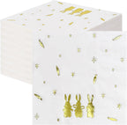 HEIPINIUYE 50 Pieces 3-ply Easter Napkins with Gold Foil Rabbit Carrot Cocktail Napkins Disposable Paper Napkins for Birthday Easter Party Paper Dinner Napkins