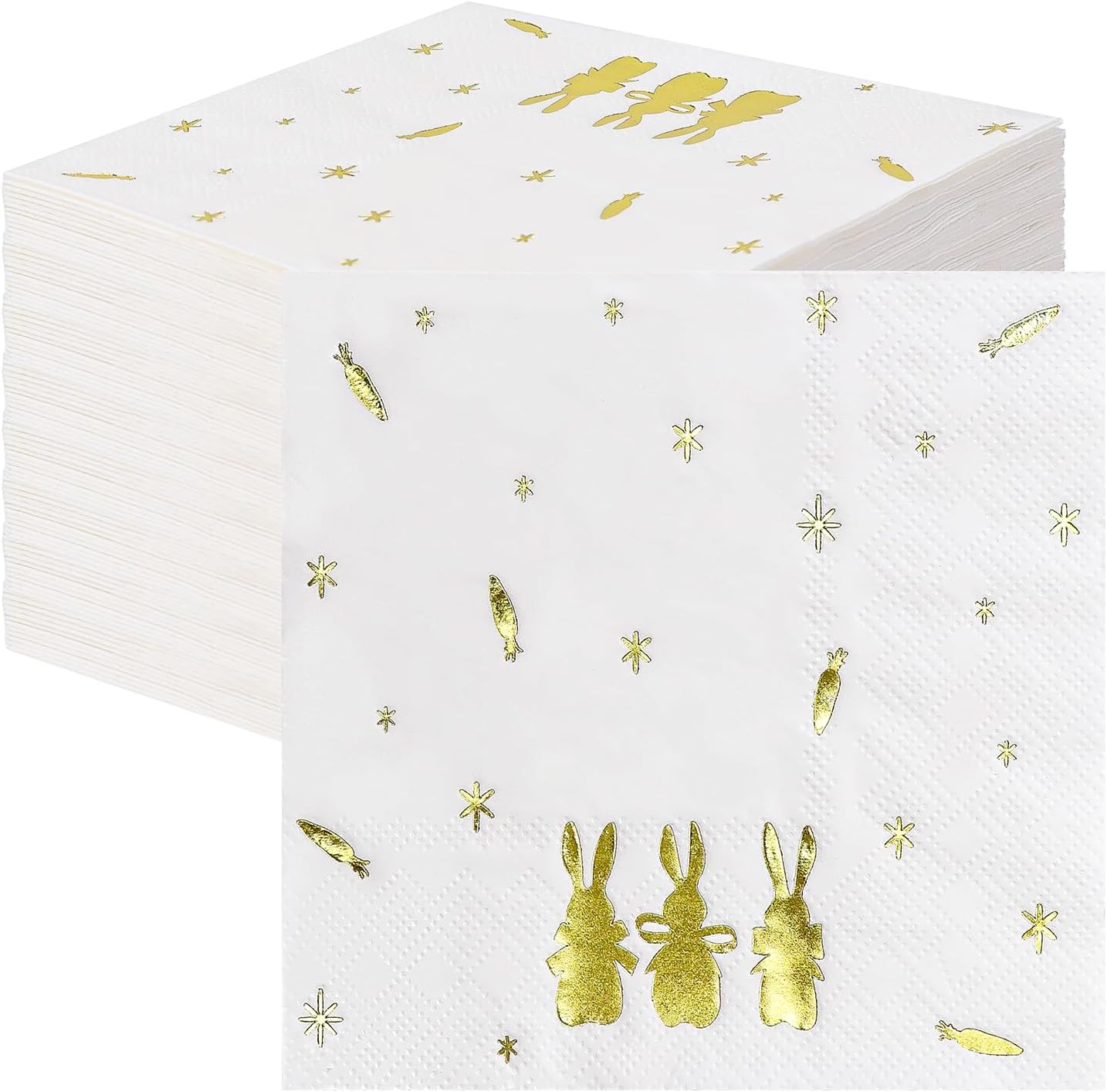 HEIPINIUYE 50 Pieces 3-ply Easter Napkins with Gold Foil Rabbit Carrot Cocktail Napkins Disposable Paper Napkins for Birthday Easter Party Paper Dinner Napkins