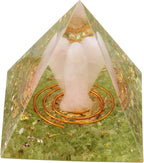 mookaitedecor Peridot Crystal Orgone Pyramid with Rose Quartz Guardian Angel and Tumbled Stones Orgonite Energy Generator for Protection Reiki Home Decor
