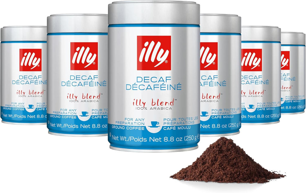 illy Decaf Ground Espresso Coffee, Classico Decaffeinated Medium Roast, 100% Arabica, Premium Italian Coffee, Pre-Ground for Espresso Machines, 8.8oz, 6 Pack