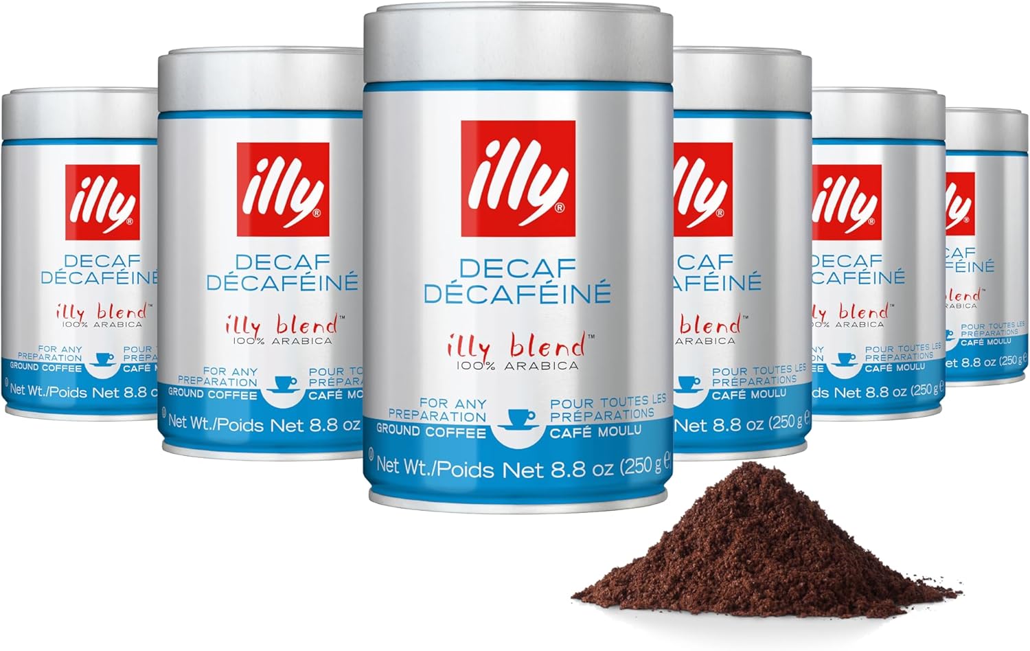 illy Decaf Ground Espresso Coffee, Classico Decaffeinated Medium Roast, 100% Arabica, Premium Italian Coffee, Pre-Ground for Espresso Machines, 8.8oz, 6 Pack