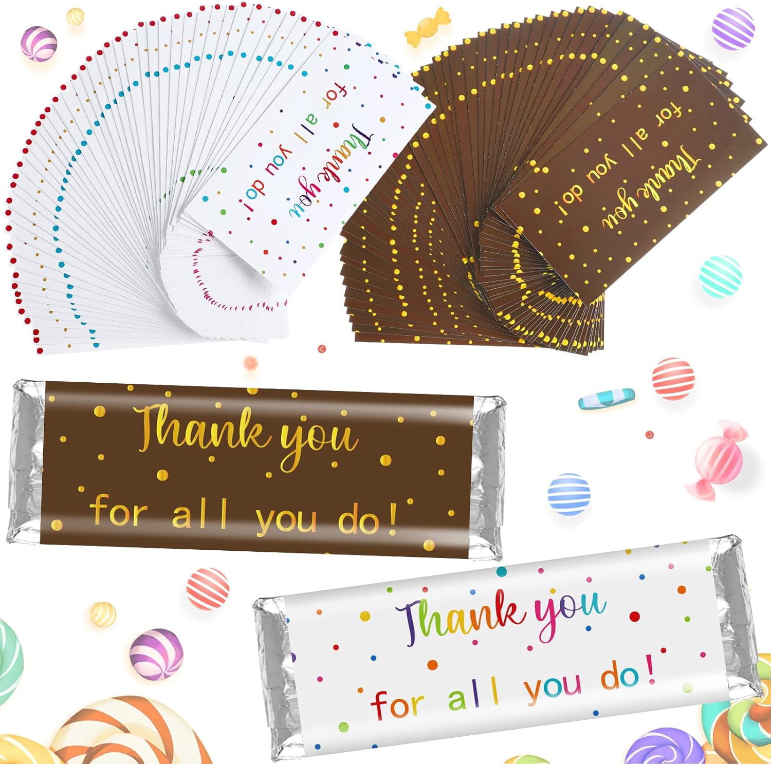 Gilprop 100 Pcs Teacher Appreciation Gifts Bulk Employee Appreciation Gifts Bulk Thank You Chocolate Bar Wrappers for Team Gift Appreciations Gift Vet Tech Week Pastor Day