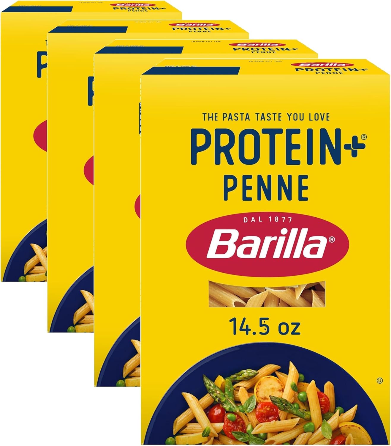 Barilla Protein+ (Plus) Penne Pasta,14.5 Ounce - plant based - Made from Lentils,Chickpeas & Peas - Non-GMO,Kosher Certified,(Pack of 4)