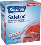 Bacofoil 3 x Safeloc, Medium, 152 Pk, White, Polyethylene, Snap Closure, Food Storage Bags