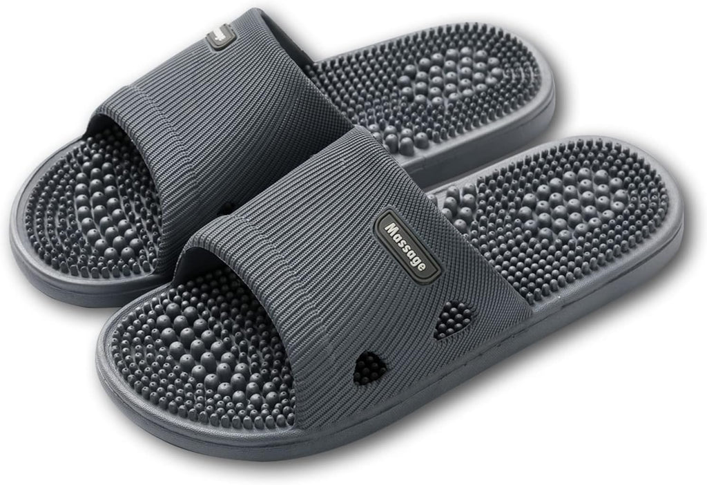 Massage Slippers Acupressure Foot Open Toe Reflexology Sandals Relief Neuropathy Arthritis Plantar Foot Pain Plantar Fasciitis Slippers Women Men Indoor Non-Slip for Bath Shower, Gray, 9-9.5