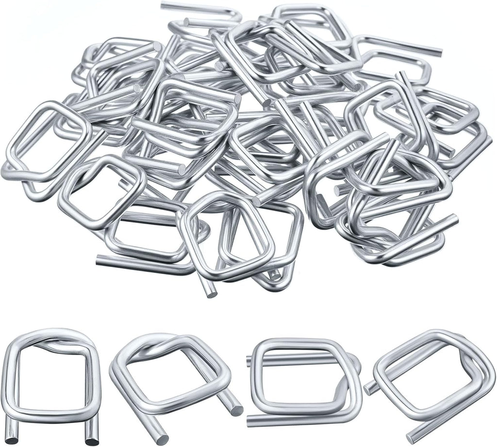 200 Pack Galvanized Cord Strapping Buckles 3/4", Metal Wire Buckles with Galvanized Coating for Woven Cord Strapping, Reusable Strap Buckle