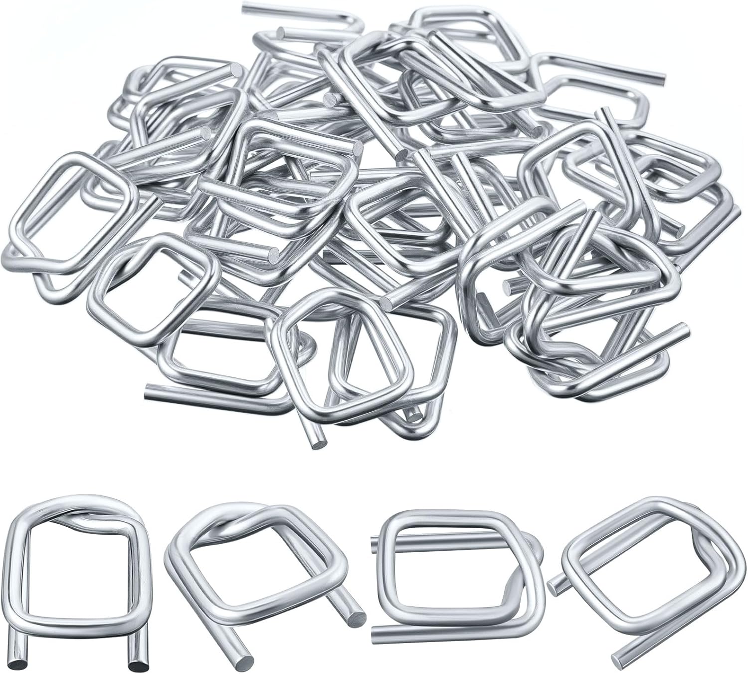 200 Pack Galvanized Cord Strapping Buckles 3/4", Metal Wire Buckles with Galvanized Coating for Woven Cord Strapping, Reusable Strap Buckle
