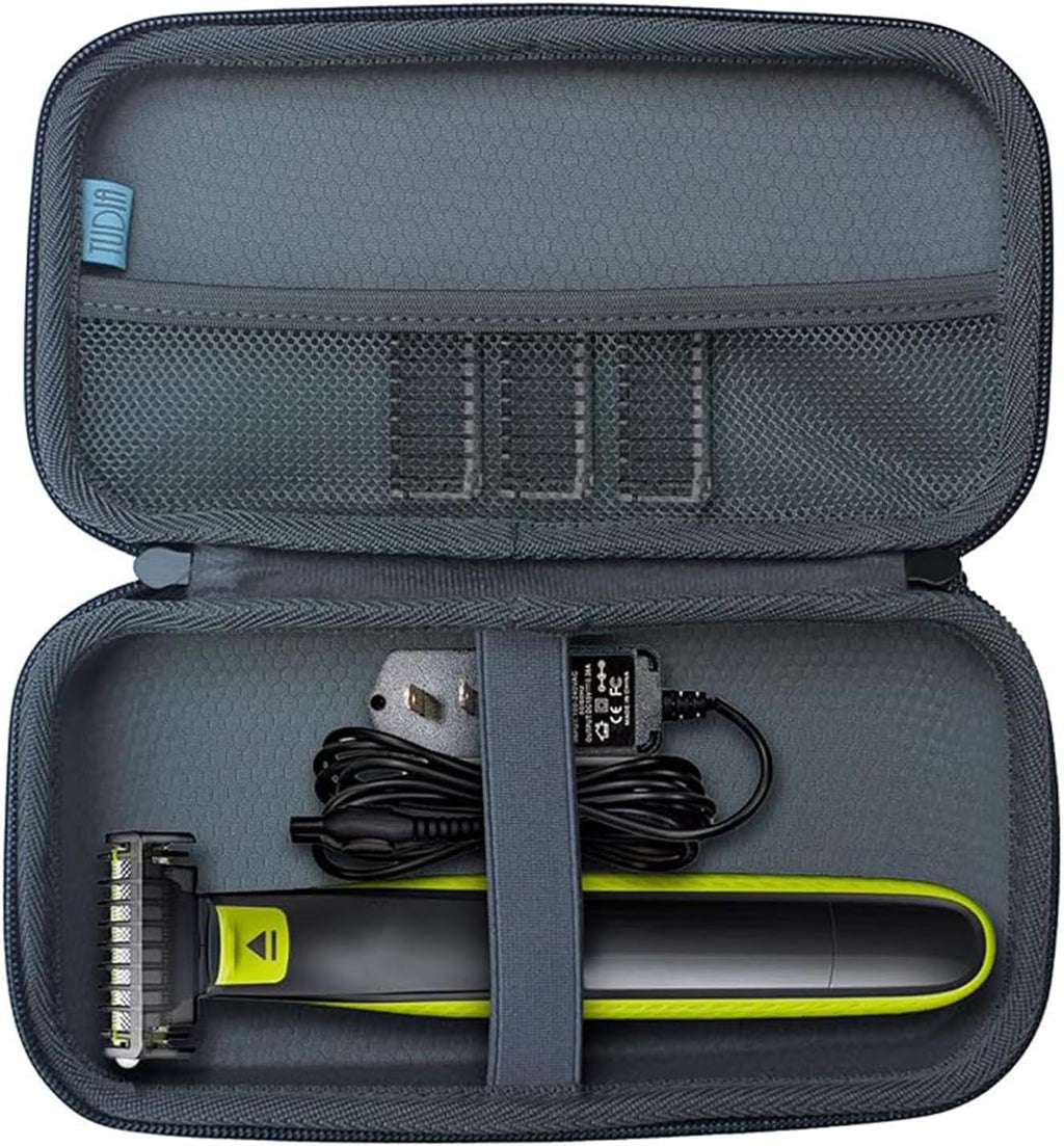 TUDIA Hard EVA Case Compatible with Philips Norelco OneBlade Hybrid Electric Trimmer Shaver, Fits QP2520/90, QP2520/70, QP2630/70 Face and Body, Shockproof Travel Storage Bag - Black [Case Only]