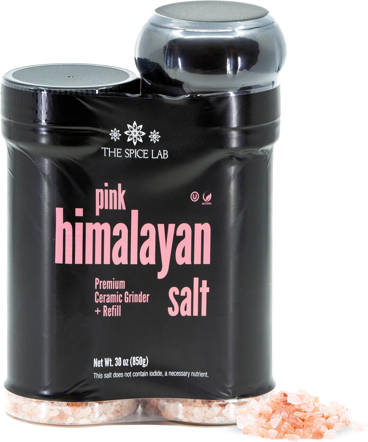 The Spice Lab Himalayan Salt - Coarse XL Grinder With Refill (30 oz) - Pink Himalayan Salt is Nutrient and Mineral Dense for Health - Gourmet Pure Crystal Kosher & Natural Certified