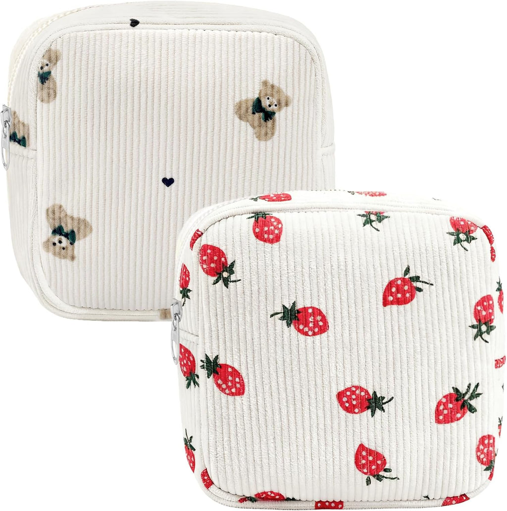 2Pcs Small Makeup Pouch Period Bag Mini Makeup Bag for Women Teens Cute Sanitary Napkin Storage Bags Corduroy Small Pouch for Pads Purse Portable Cosmetic Bags Period Pouches Aesthetic Gifts D