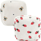 2Pcs Small Makeup Pouch Period Bag Mini Makeup Bag for Women Teens Cute Sanitary Napkin Storage Bags Corduroy Small Pouch for Pads Purse Portable Cosmetic Bags Period Pouches Aesthetic Gifts D
