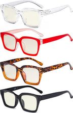 Eyekepper 4 Pack Ladies Computer Glasses Oversized Square Design Blue Light Filter Readers +3.00