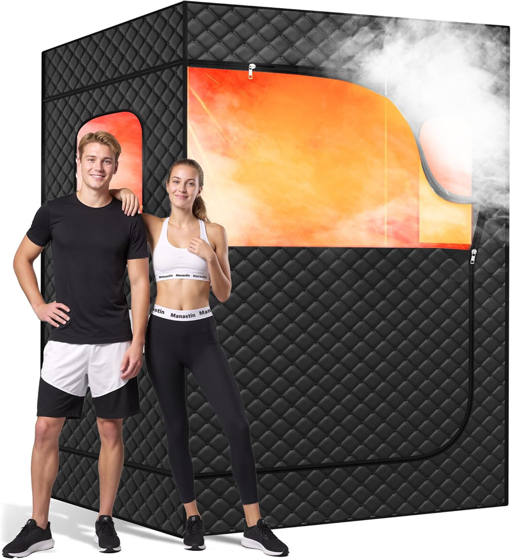 Manastin 2 Person Portable Steam Sauna for Home, 1 or 2 Person Full Body Home Spa with 2 Foldable Chairs,9 Levels of Sauna Tent with Remote Control, (Black, Large)