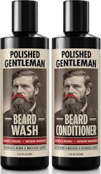Polished Gentleman Beard Wash and Conditioner Set - Softens and Strengthens - Beard Shampoo with Growth Oil - Moisturizer & Beard Thickener - Tea Tree Unscented - Paraben-Free & Sulfate-Free (8oz)