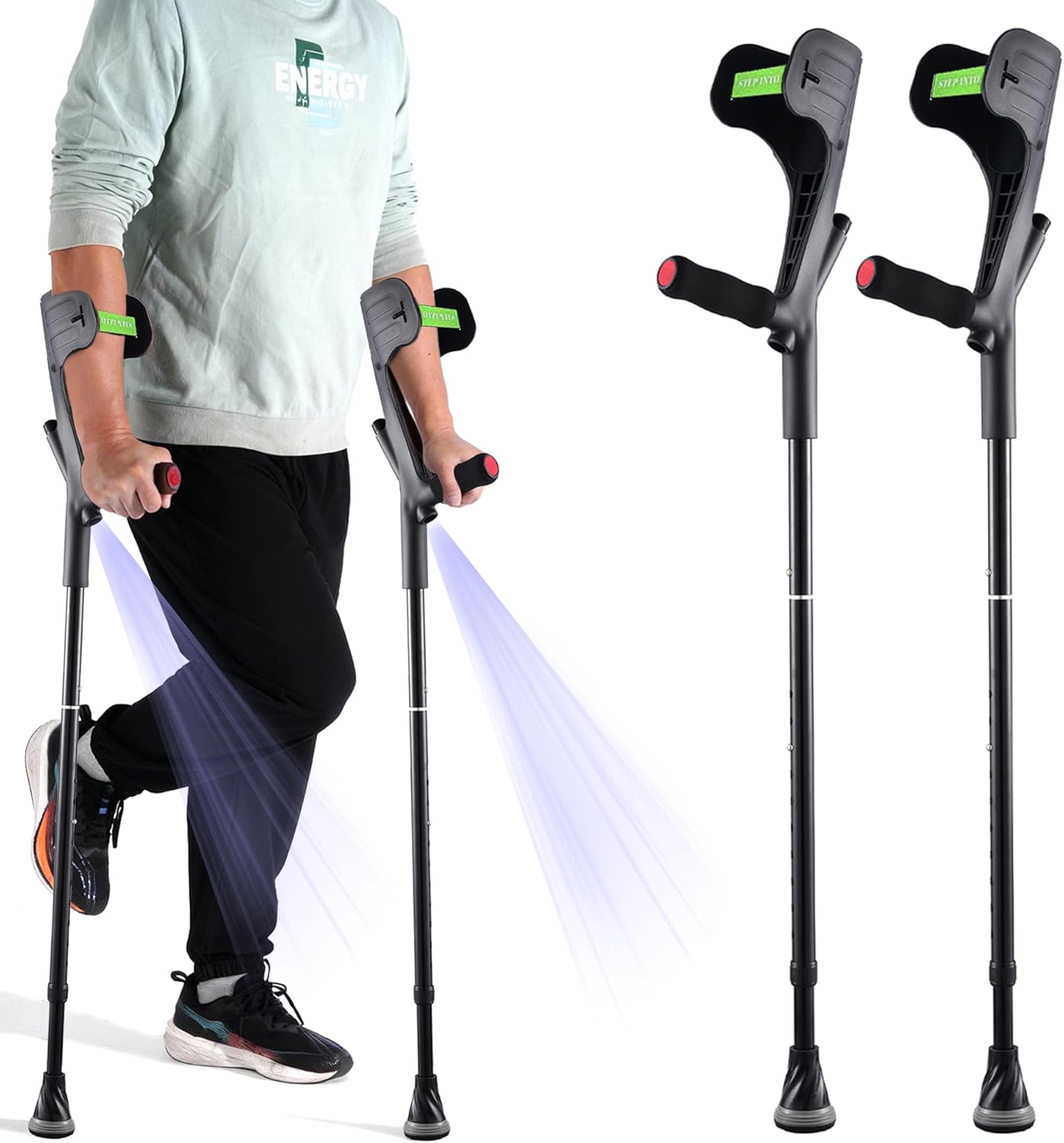 Forearm Crutches for Adults Foldable Knee Patients Mobility aids for Childre and Seniors for with Leg Injury Adjustable Travel Lightweight Walking Stick (Black Pro)