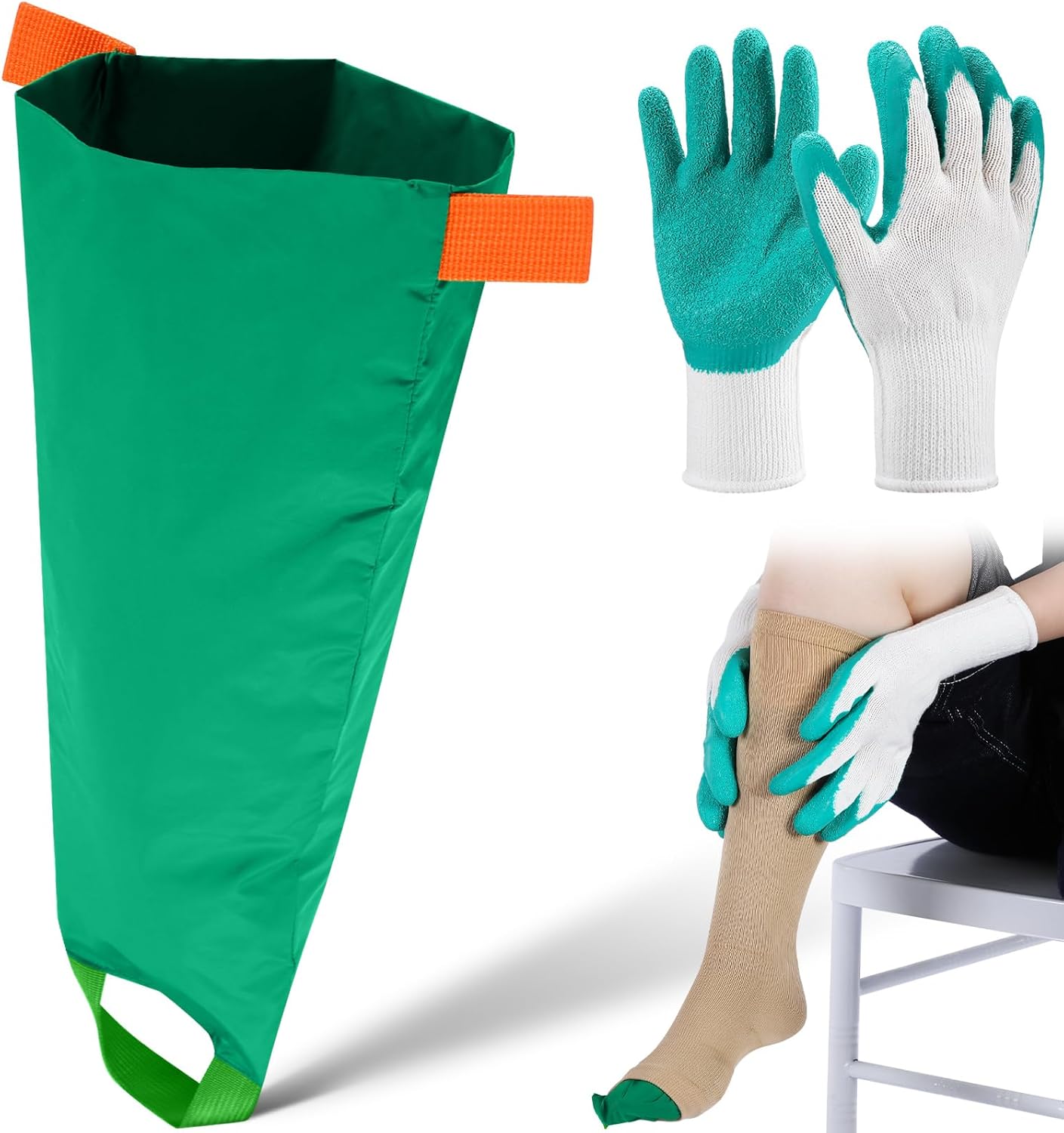 Vicenpal 2 Pcs Sock Aid Device for Putting on Socks Slide Compression Stocking Helper Tool Assist Device Compression Donning Gloves for Seniors Elderly Women