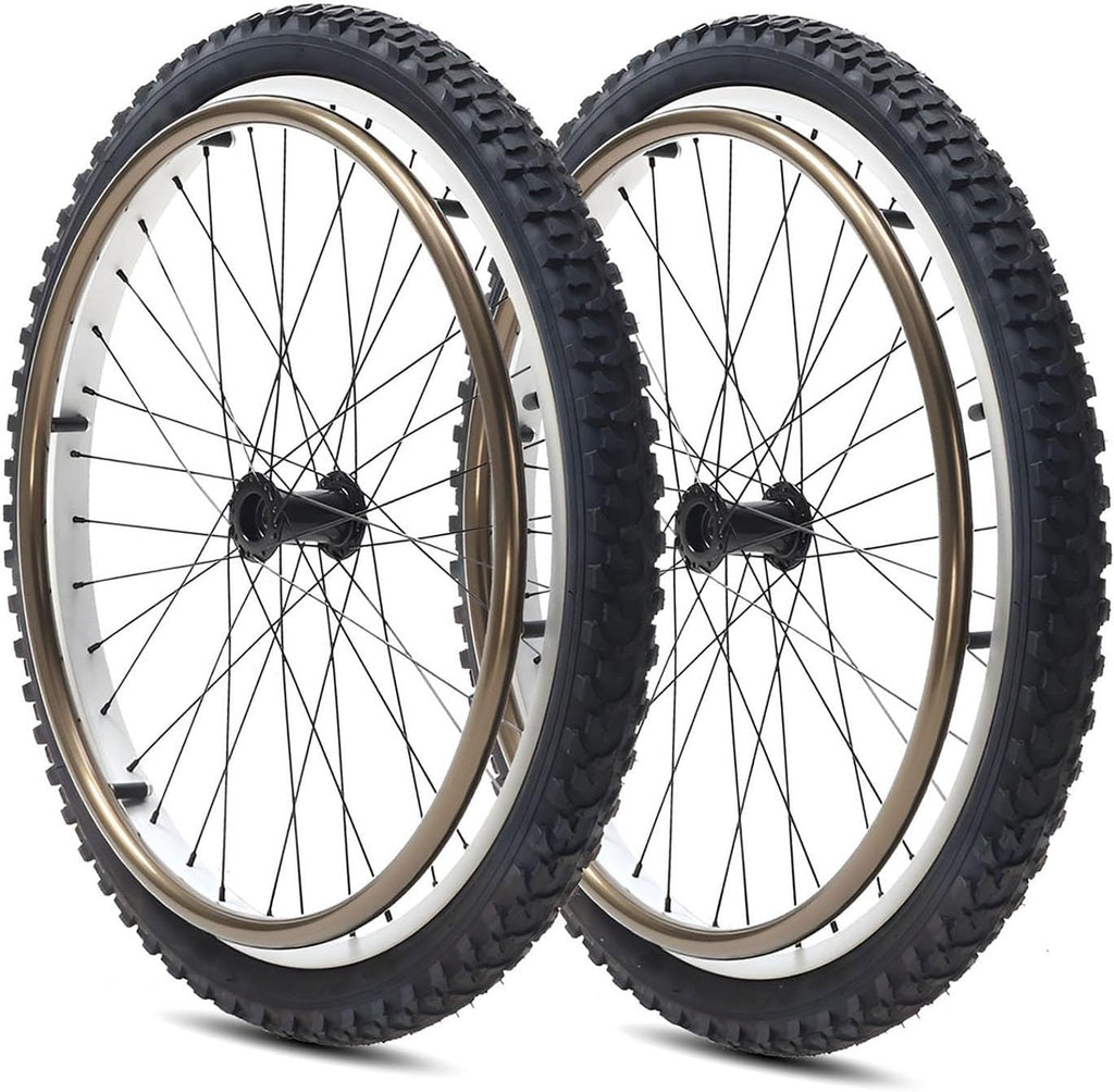 1 Pair 24 Inch Sports Wheelchair Rear Wheels Assembly, 24×1.95 (50-507) All Terrain Outdoor Wheelchair Wheels, 12.7mm Bearings