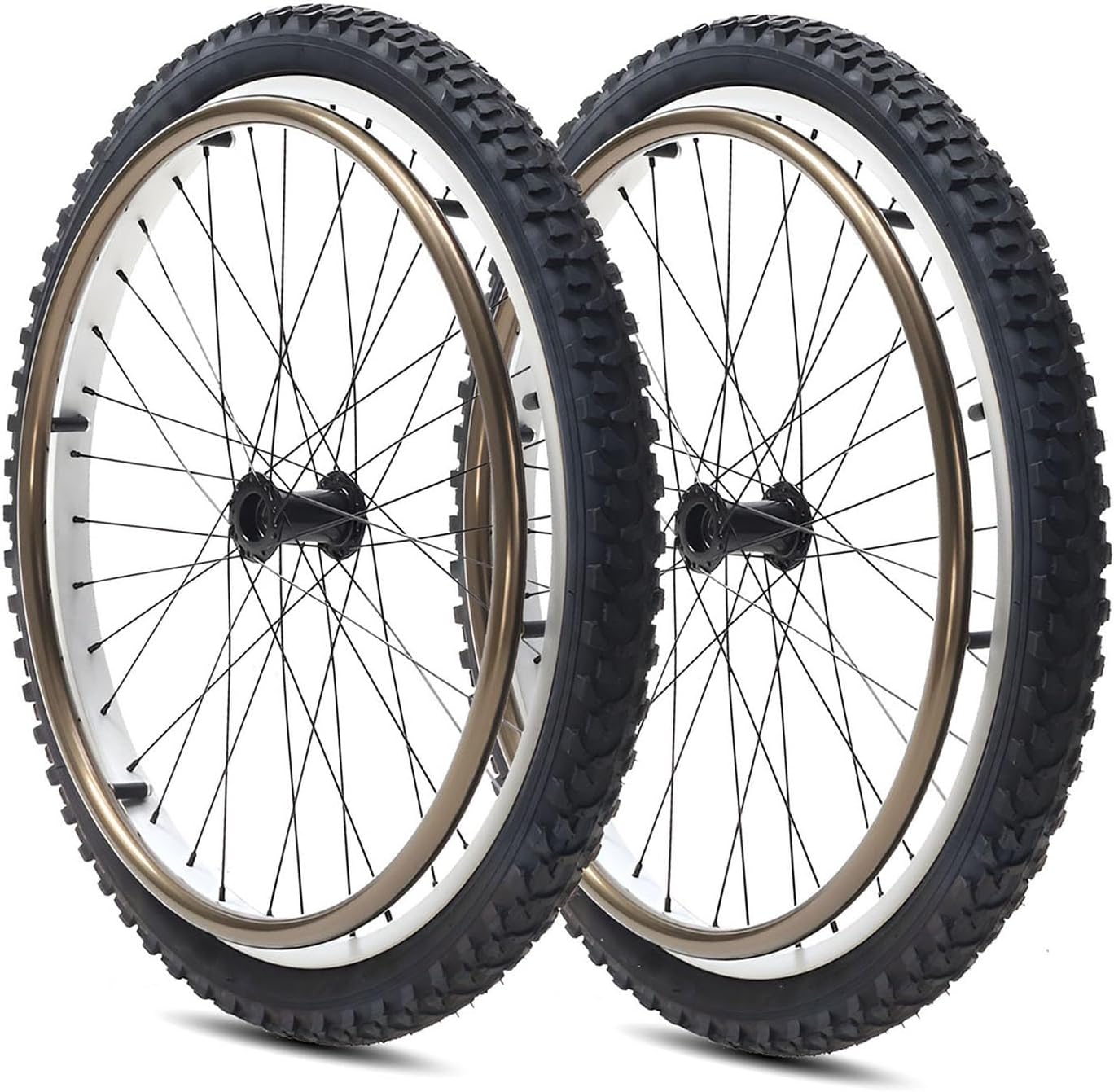 1 Pair 24 Inch Sports Wheelchair Rear Wheels Assembly, 24×1.95 (50-507) All Terrain Outdoor Wheelchair Wheels, 12.7mm Bearings