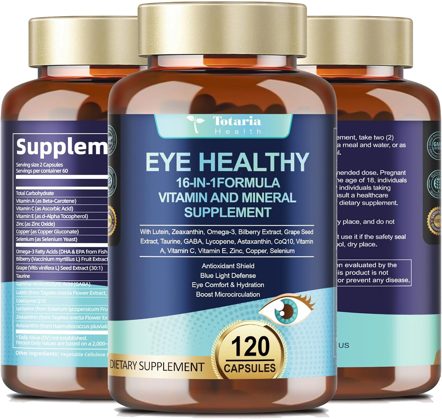 AREDS 2 Eye Vitamins and Mineral Bilberry Extract Omega-3, Eye Vitamin for Seniors Macular Health and Dry Eye, Eye Vitamins Lutein and Zeaxanthin Support Eye Strain & Hydration (120 Capsules)