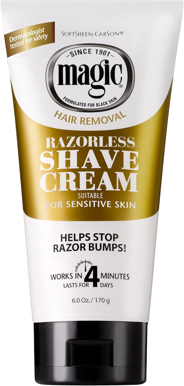 SoftSheen-Carson Magic Razorless Shaving Cream, Depilatory Hair Removal Cream, Works in 4 Minutes for Coarse, Curly Hair, 6 Oz