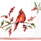 IHR Ideal Home Range Cocktail Napkins Disposable 3-Ply Paper Party Napkin Pack, 5" x 5", Christmas Cardinal, 20-Count