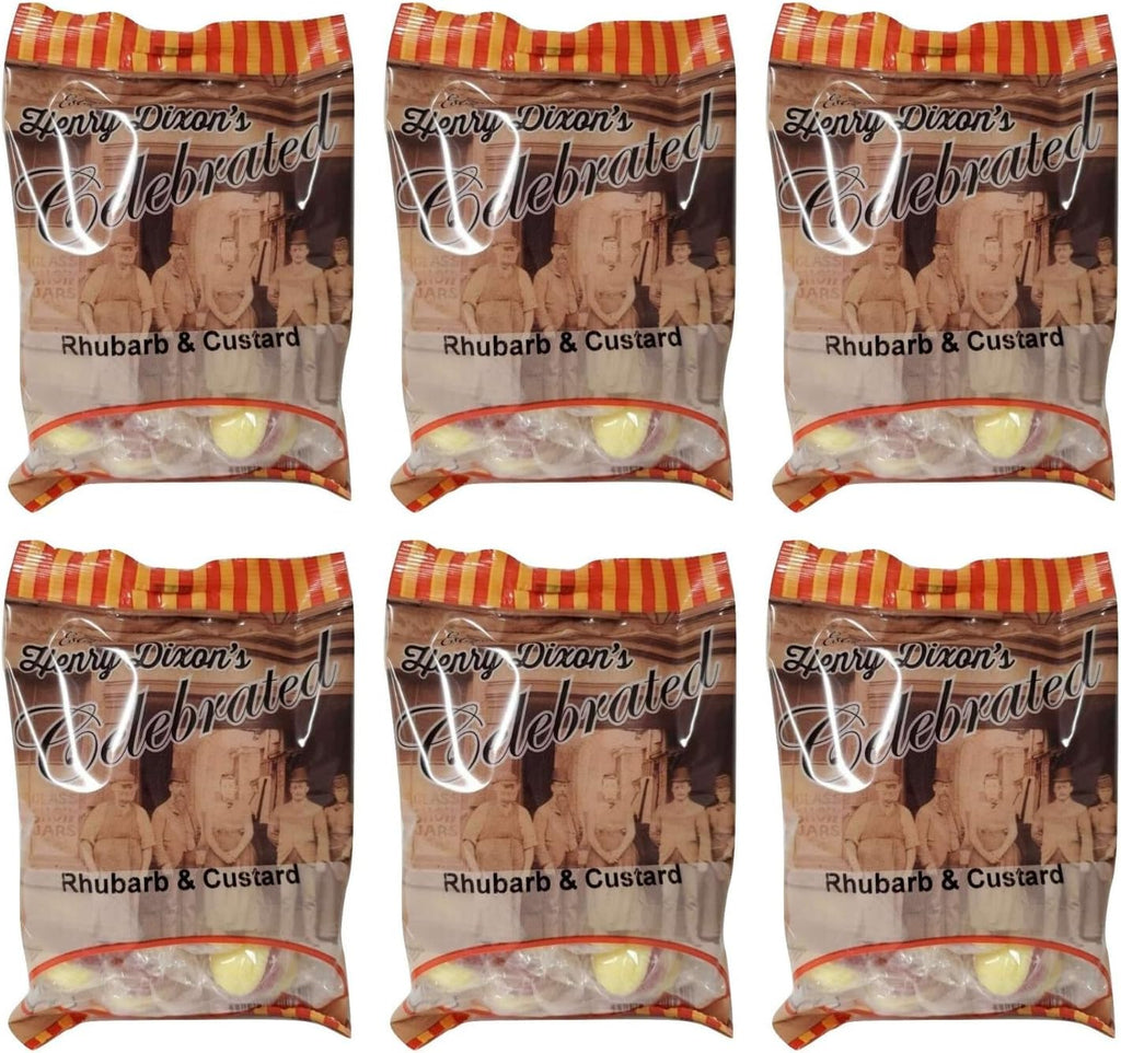 Henry Dixons Rhubarb & Custard Candy | Old Fashioned British Sweets | Individually Wrapped English Toffee | UK Favorites Hard Boiled Sweets | 4.23 Oz (Pack of 6)