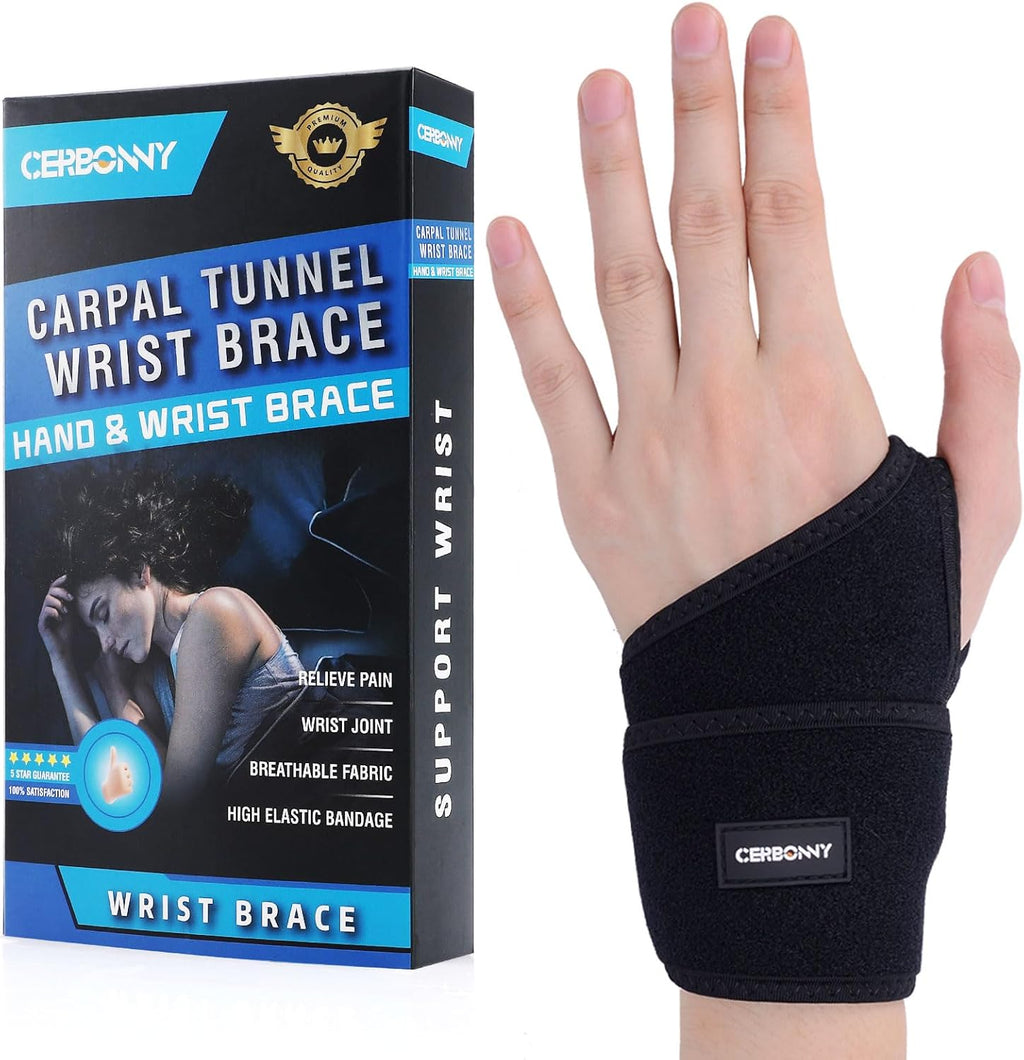 CERBONNY Carpal Tunnel Wrist Brace,1Pack Wrist Support Brace Adjustable Wrist Strap Reversible Wrist Brace for Sports Protecting/Tendonitis Pain Relief/Carpal Tunnel/Arthritis-Left