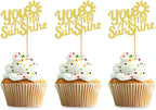 24Pcs Glitter Golden You are My Sunshine Cupcake Toppers for Sunshine Baby Shower Baby Gender Reveal Kids Boys Girls Birthday Cupcake Decorations Wedding Engagement Anniversary Party Decors