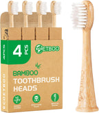 Bamboo Toothbrush Replacement Heads Compatible with Philips Sonicare, Soft Castor-Oil Biodegradable Bristles, Eco-Friendly Bamboo Handle, 4 Pack, Sustainable Daily Cleaning