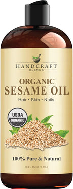 Handcraft Blends Organic Sesame Oil - 16 Fl Oz - 100% Pure and Natural - Premium Grade Carrier Oil for Skin and Hair - Hair and Body - Massage - Expeller-Pressed and Hexane-Free